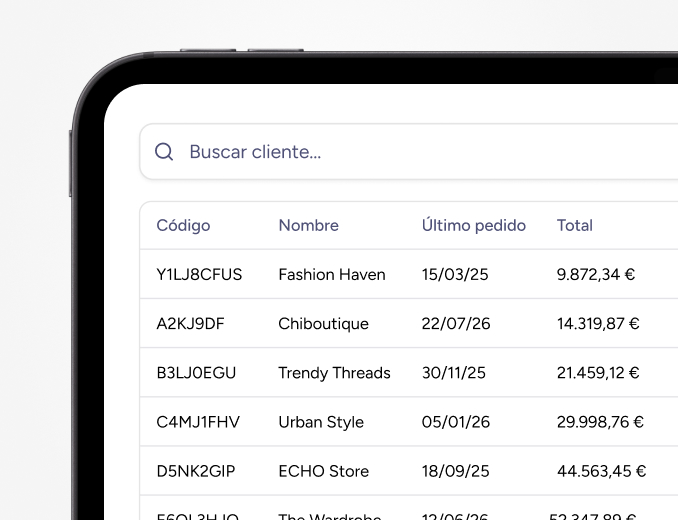 Vista de cartera de clientes en Go2B