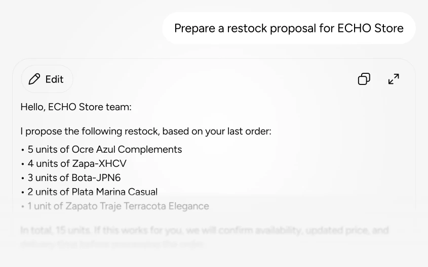 Example of Go2B preparing a sales action for the team to review and confirm.